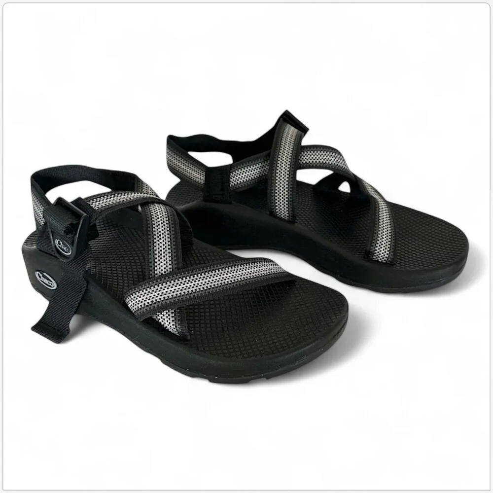 Chaco Split Gray Stripe Black Z/1 Adjustable Strap Classic Sandals New Men's 9W